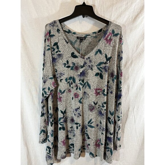 Lane Bryant Tops - Lane Bryant Women’s 18/20 Gray Floral Long Sleeve Long Length Blouse